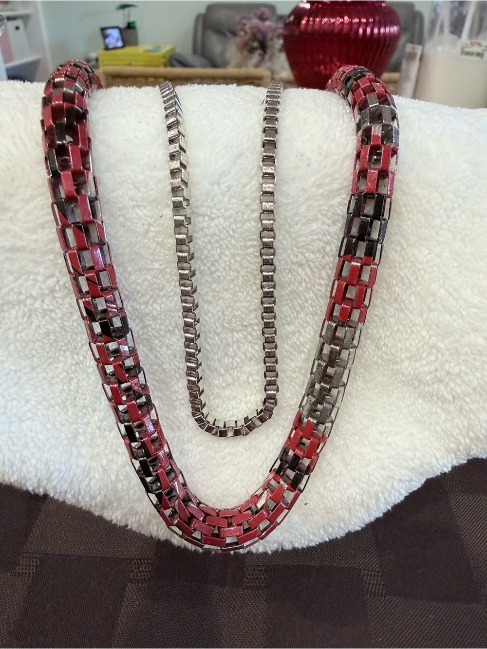Mia Collection flexible metal mesh scarf necklace and silver tone chain